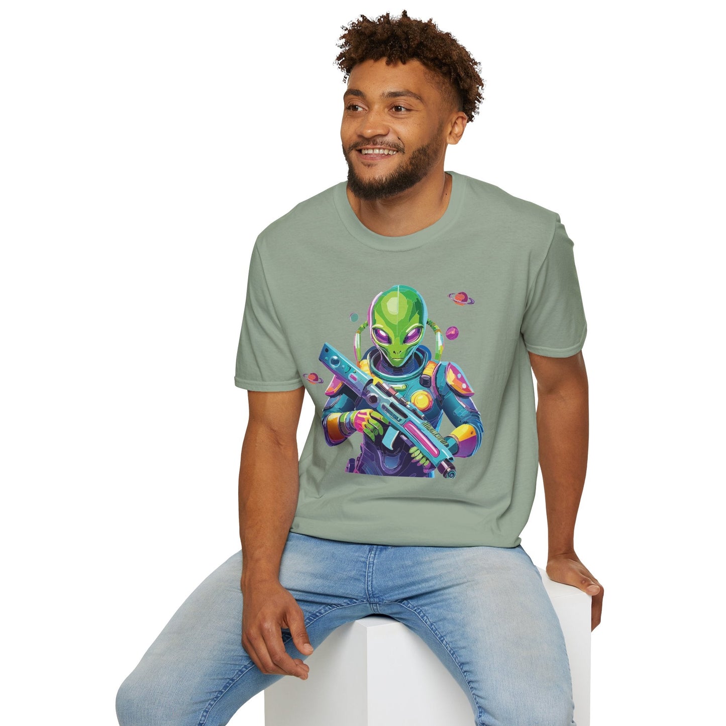 Alien Graphic Unisex Cotton Softstyle UFO Artwork Tee 8