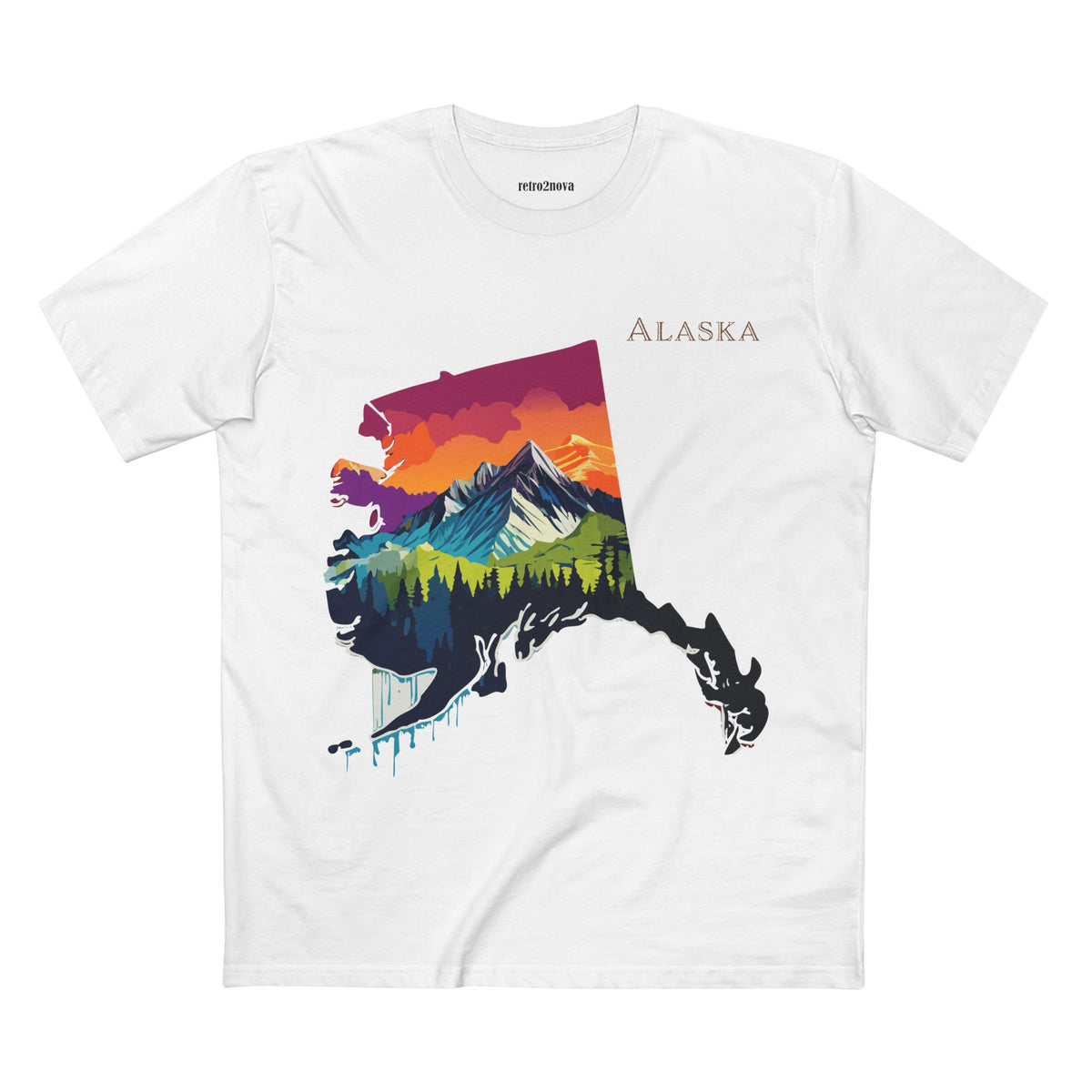 Alaska Mountain Landscape T-Shirt | State Silhouette Sunset Forest