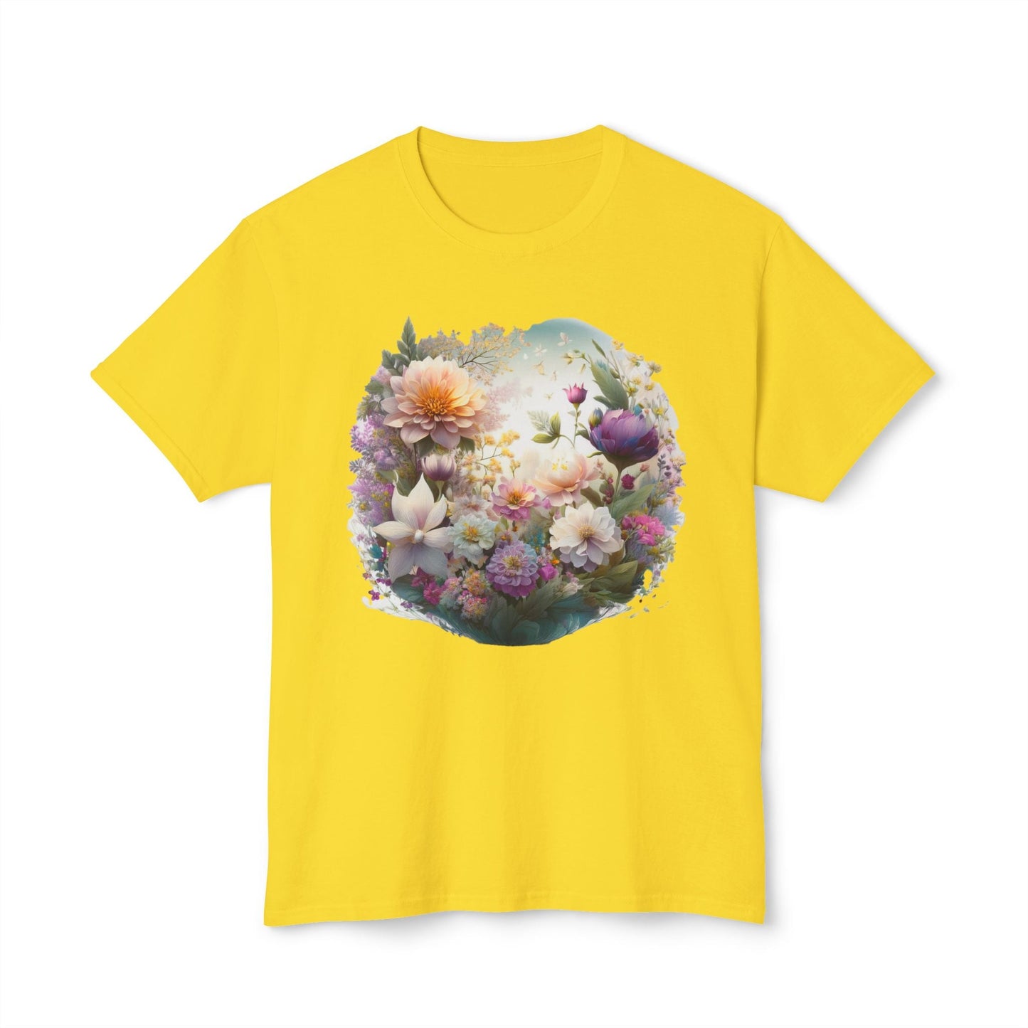 Unisex Floral Art T Shirt With Vintage Flower Print On 100 Percent HD Cotton Tee Made In USA