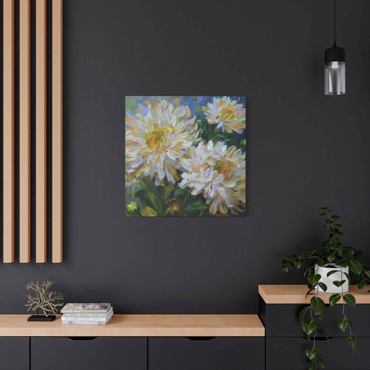 Chrysanthemums Print Canvas, Floral Oil Paint Print 20x20, 24x24, 30x30, 32x32, 36x36 Art Design Pine-Wood Inner Frame MC-160