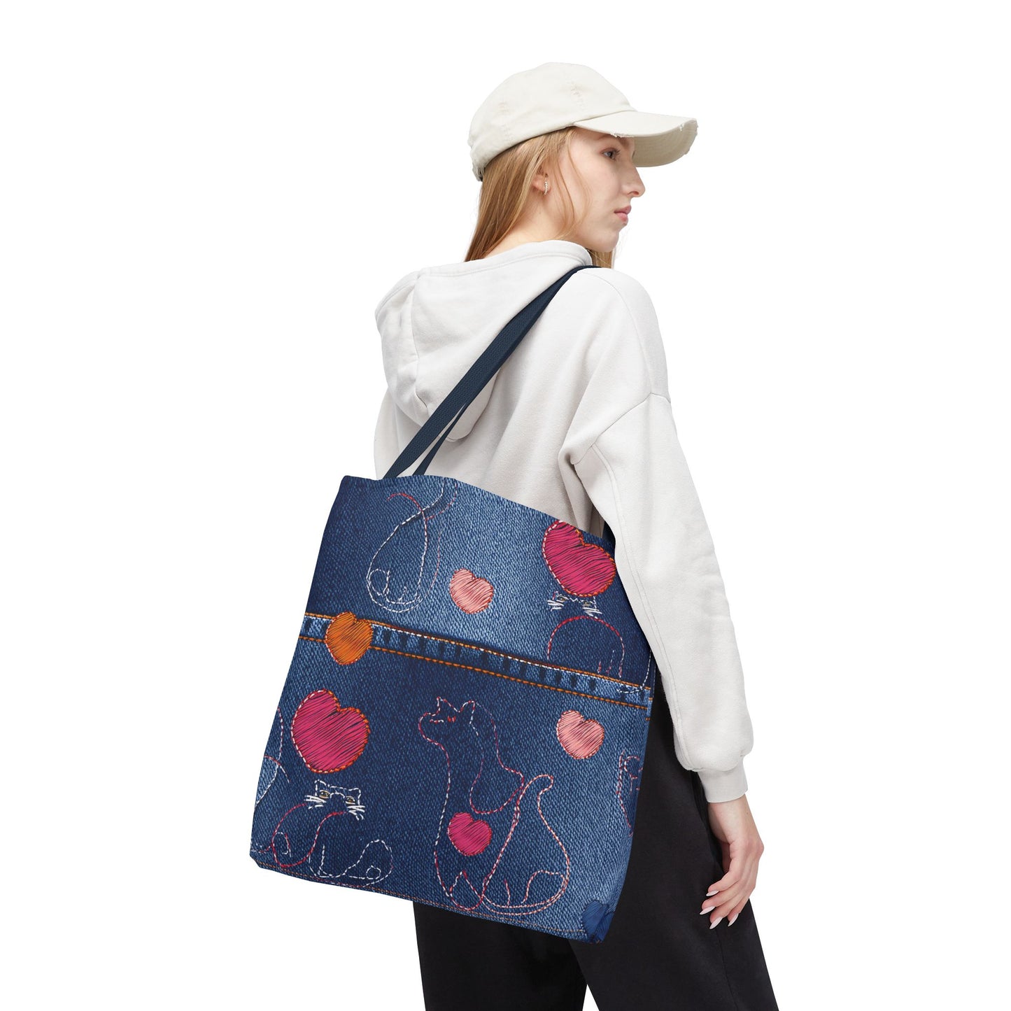Love Day Graphic Design Denim Fabric Imitation Print Unisex Canvas Bag POLY 3 Sizes Tote Bag 201-18