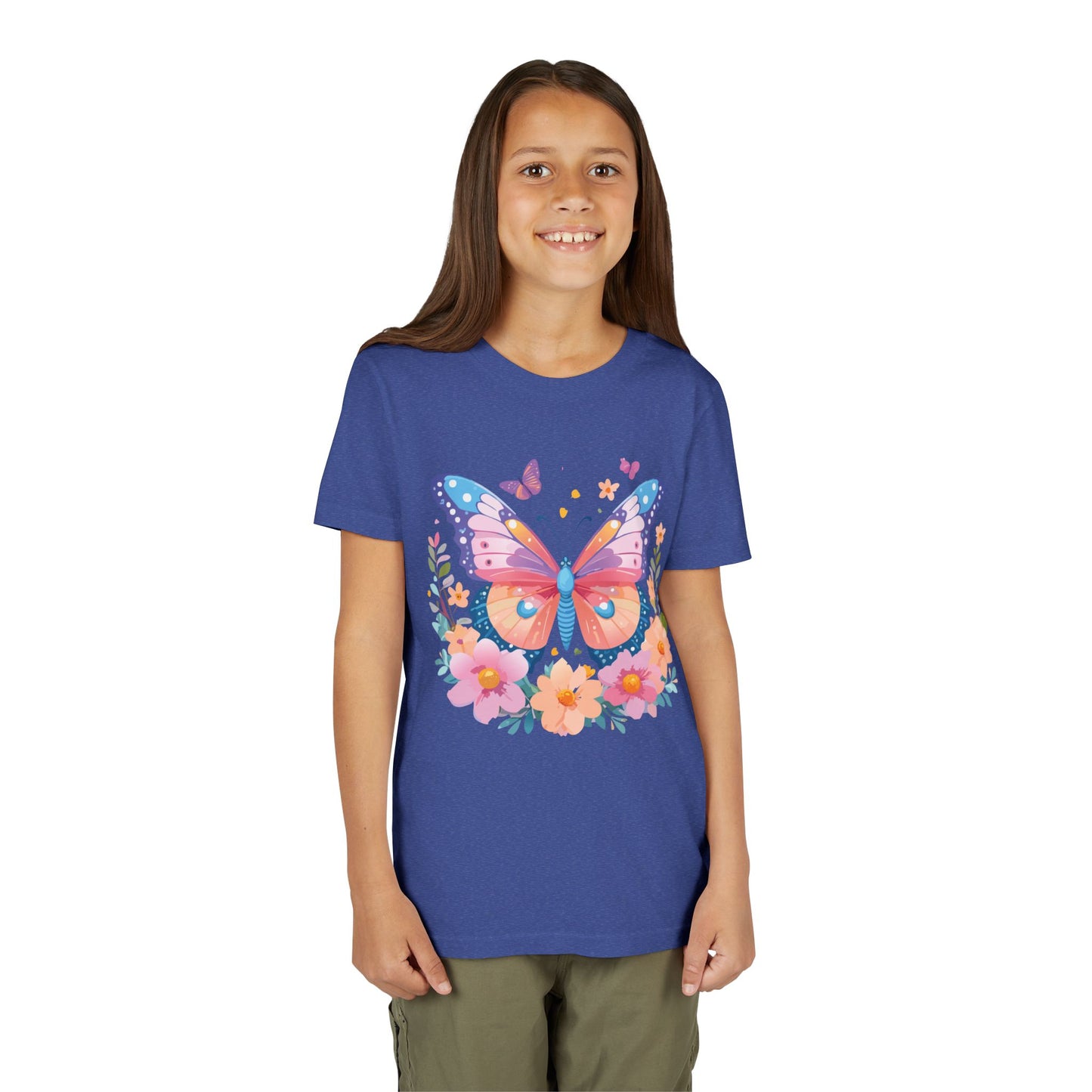 Butterfly Blossom Youth Tee - Colorful Short Sleeve T-Shirt for Spring Celebrations (9-14)