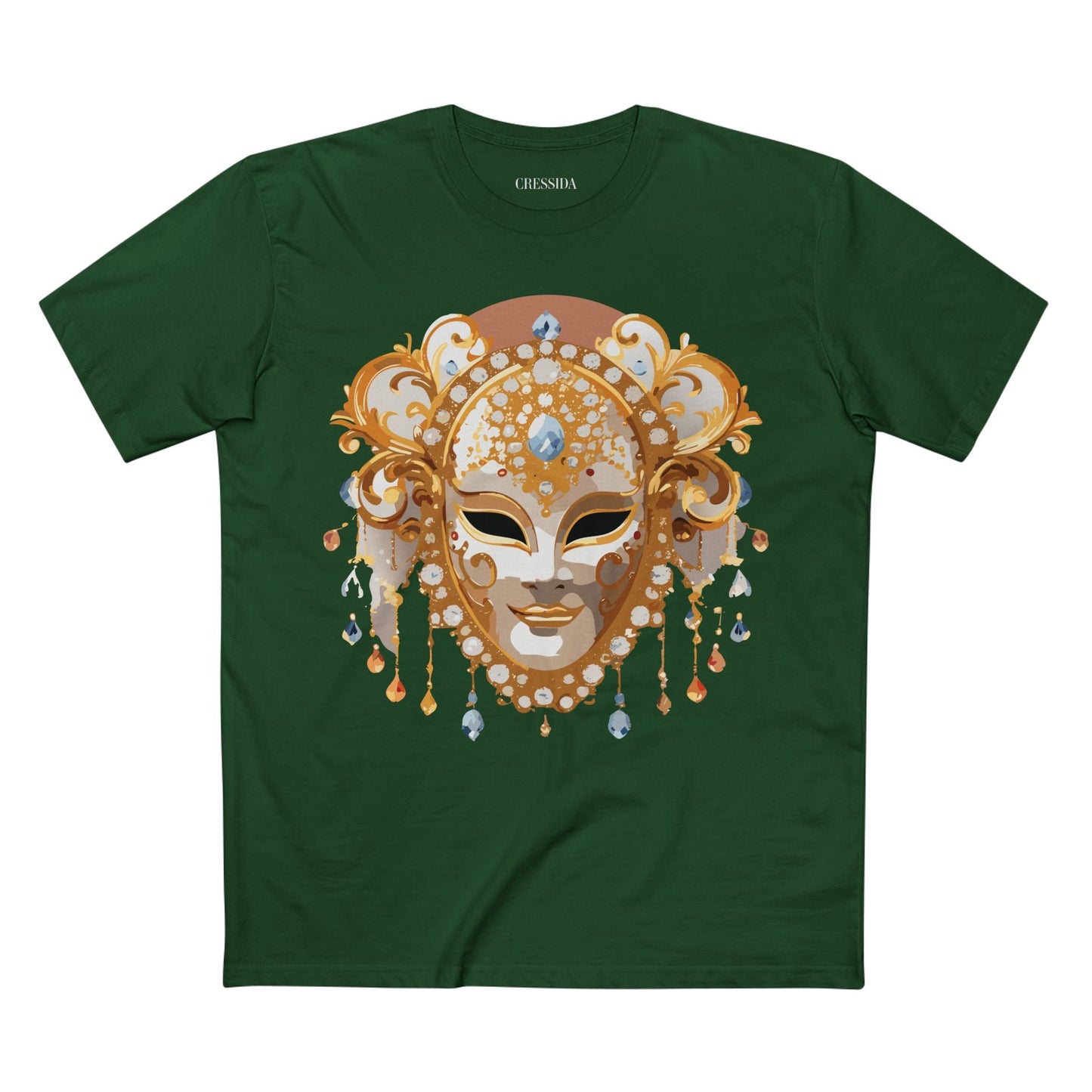 Carnival Mask Graphic T-Shirt Unisex 100 Cotton With Antique Gold Art Design Tee 15