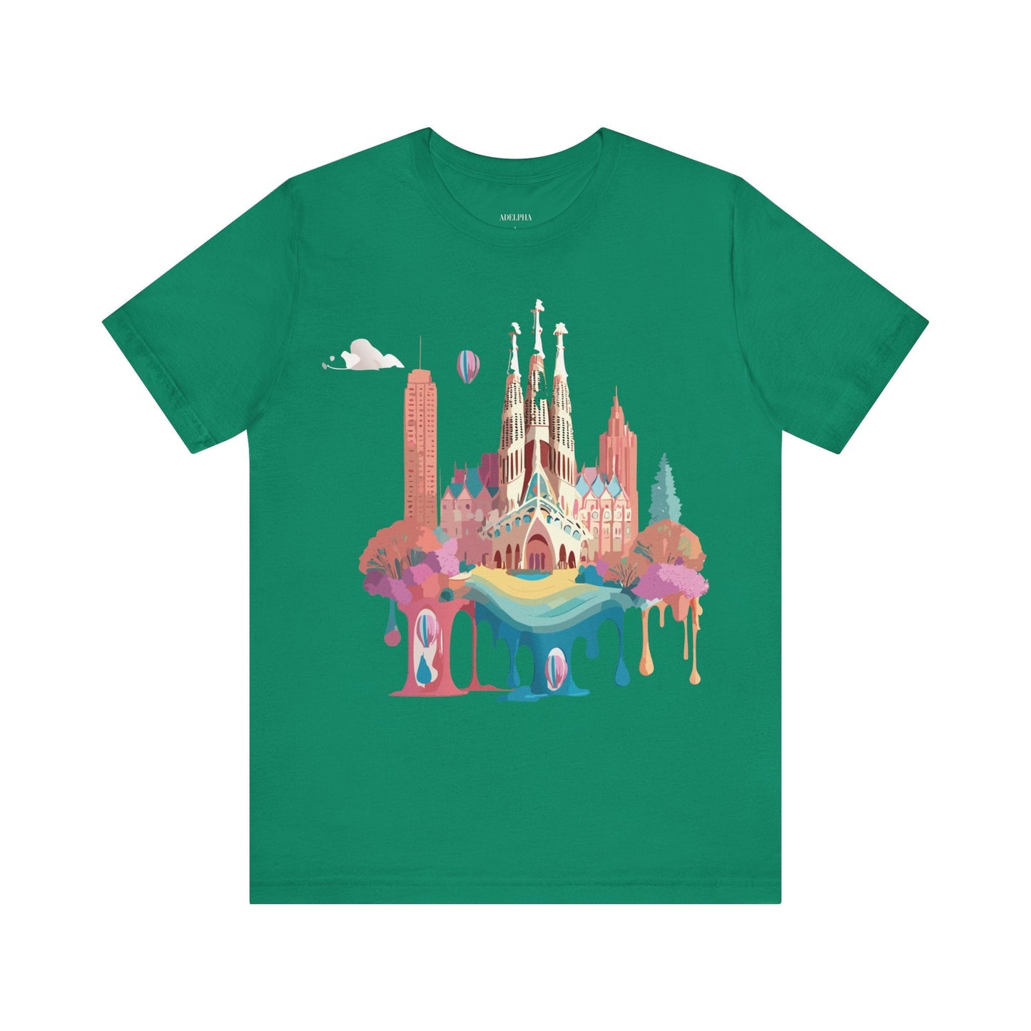 Adelpha Barcelona Themed Graphic Tee Unisex Short Sleeve Art Design For Everyday Comfort