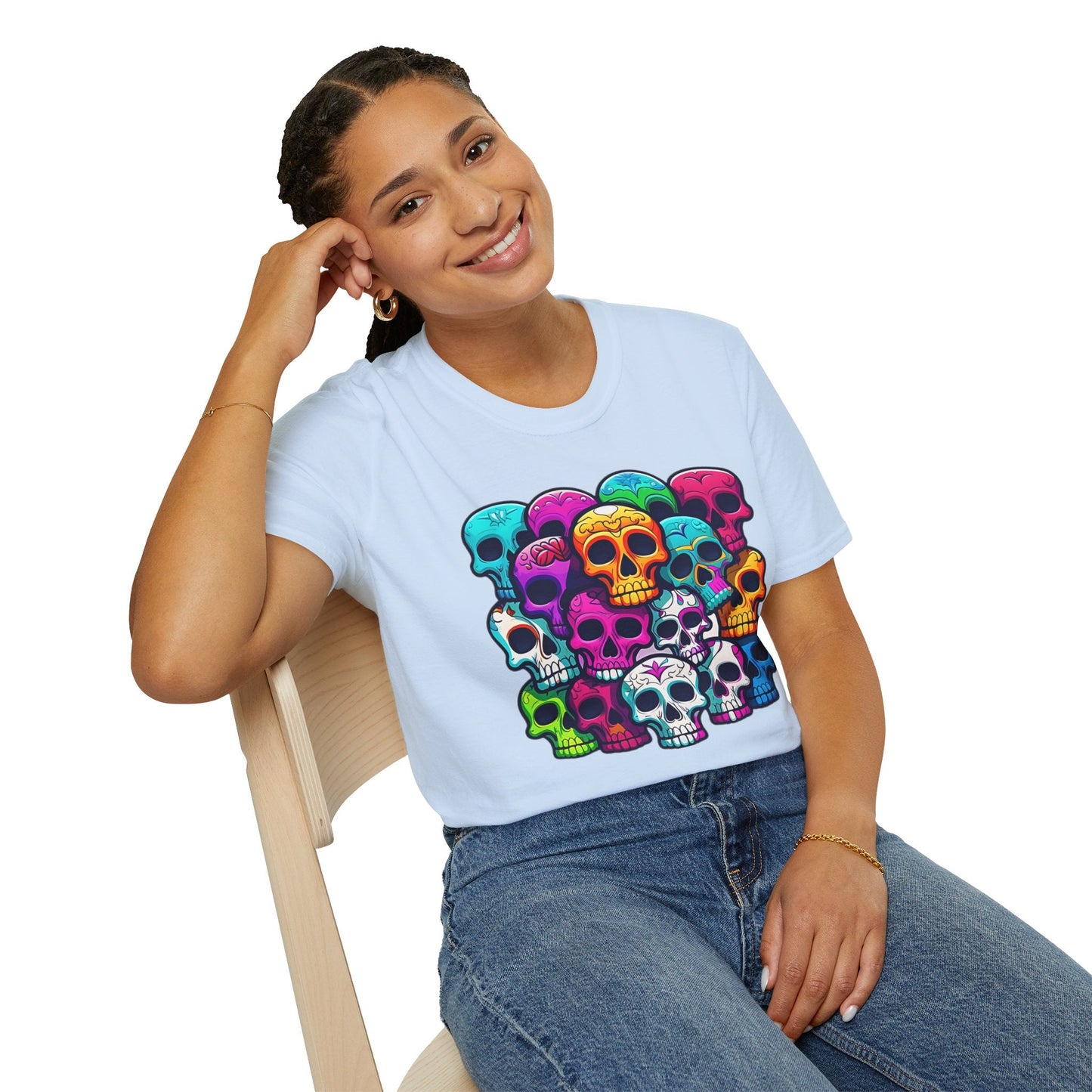 Unisex Skull Tee Shirt With Skeleton Design Gildan Softstyle 64000 100 Percent Ring Spun Cotton
