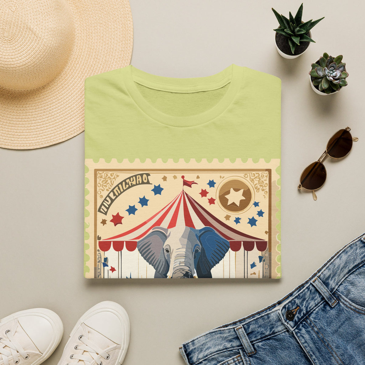 Circus Elephant Poster T-Shirt | Vintage Carnival Tent Stamp Graphic Tee Unisex 100 Cotton Gildan T-Shirt