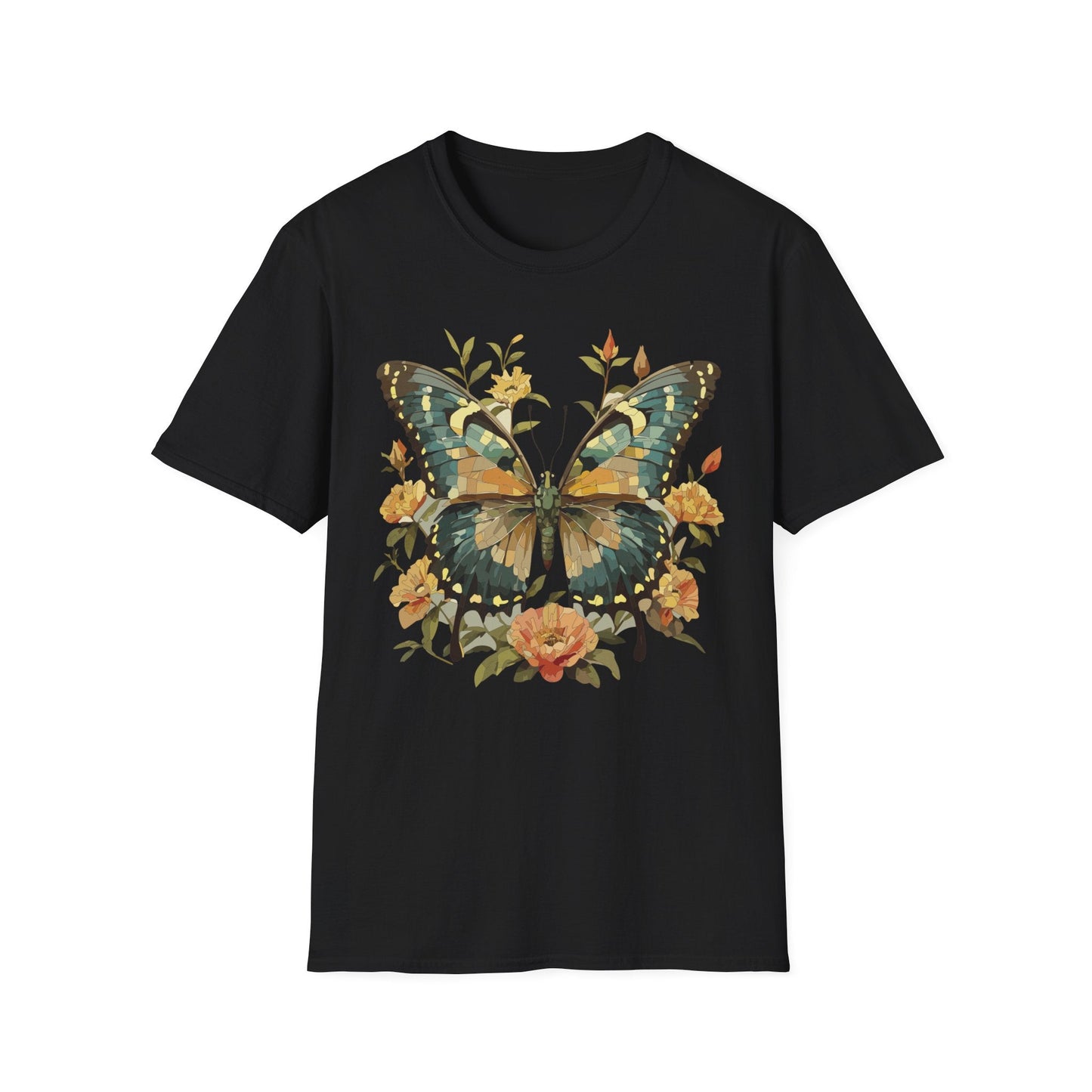 Butterfly Print T Shirt Unisex Monarch Shirt Gildan Softstyle 64000 Ring Spun Cotton