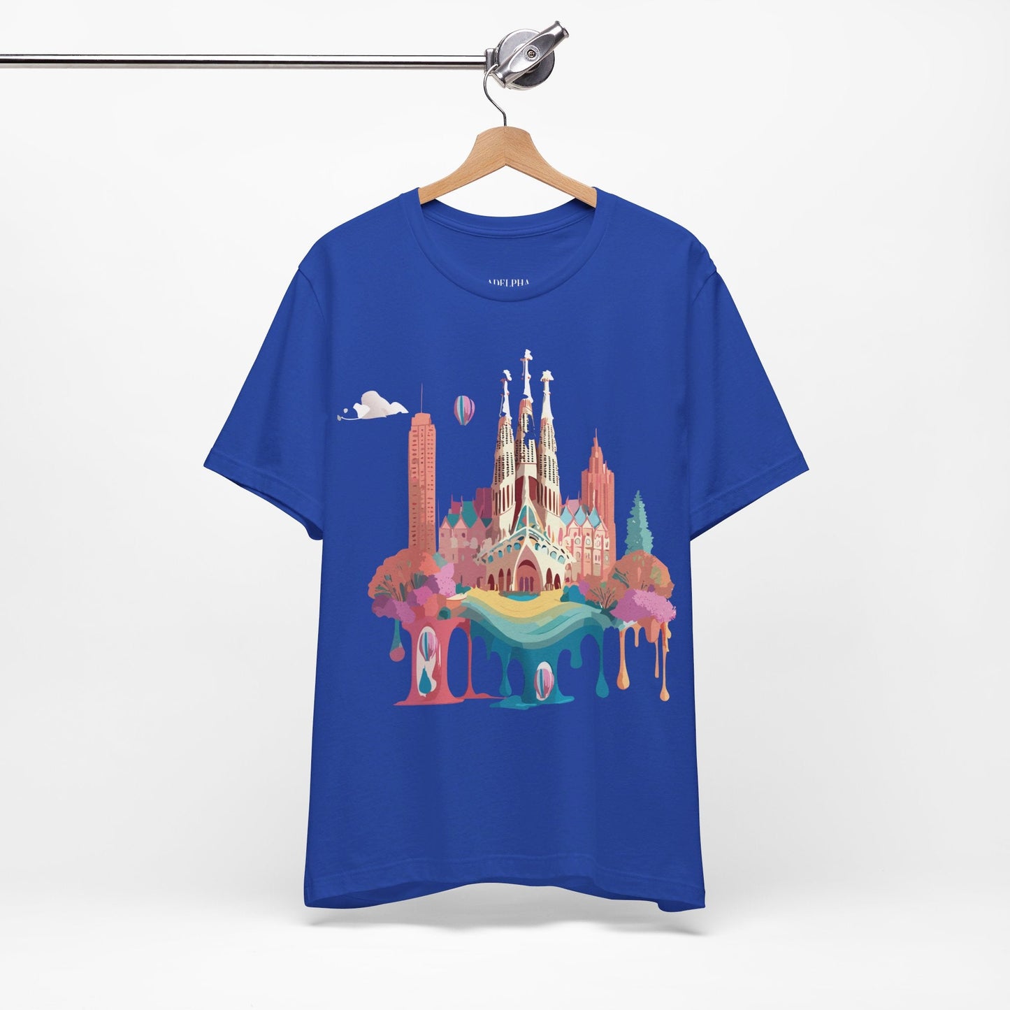 Adelpha Barcelona Themed Graphic Tee Unisex Short Sleeve Art Design For Everyday Comfort