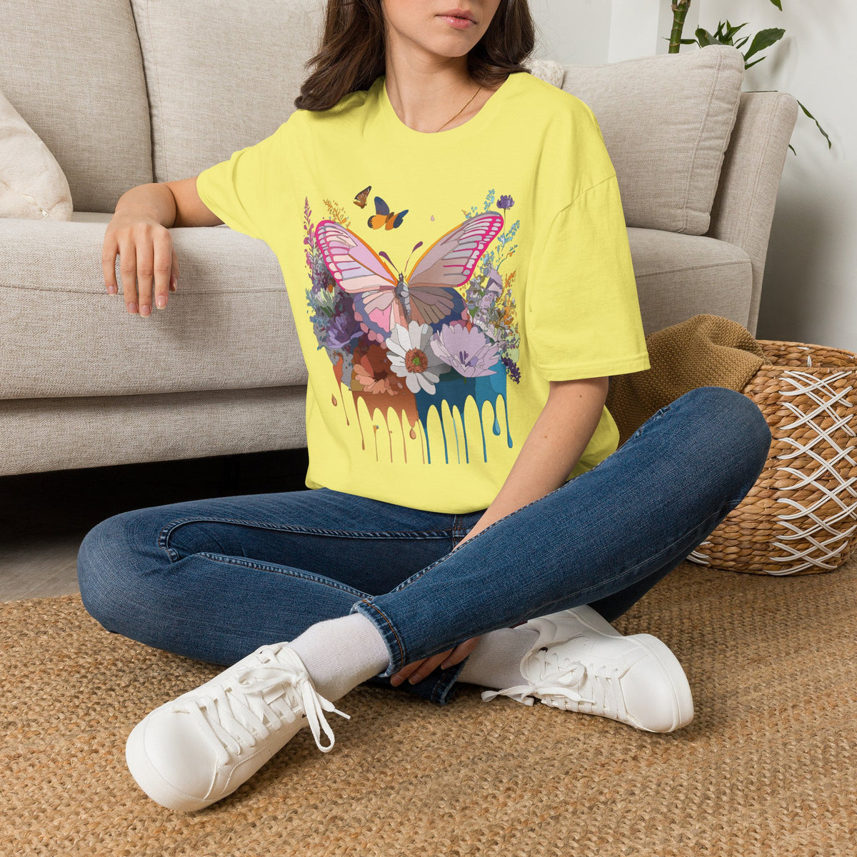 Butterfly Floral T-Shirt — Colorful Drip Wings Graphic Tee Unisex 100 Cotton Gildan T-Shirt