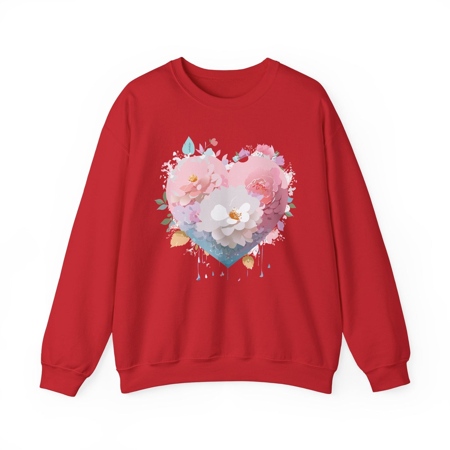 Unisex Floral Heart Sweatshirt For Valentines Day With Love Floral Print Crewneck