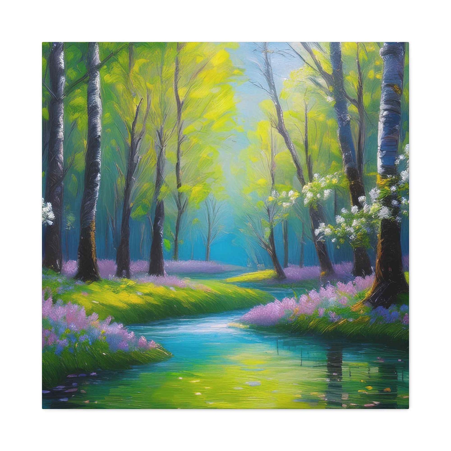 Spring Forest Print Canvas, Oil Paint Print 20x20, 24x24, 30x30, 32x32, 36x36 Art Design Print Pine-Wood Inner Frame MC-96