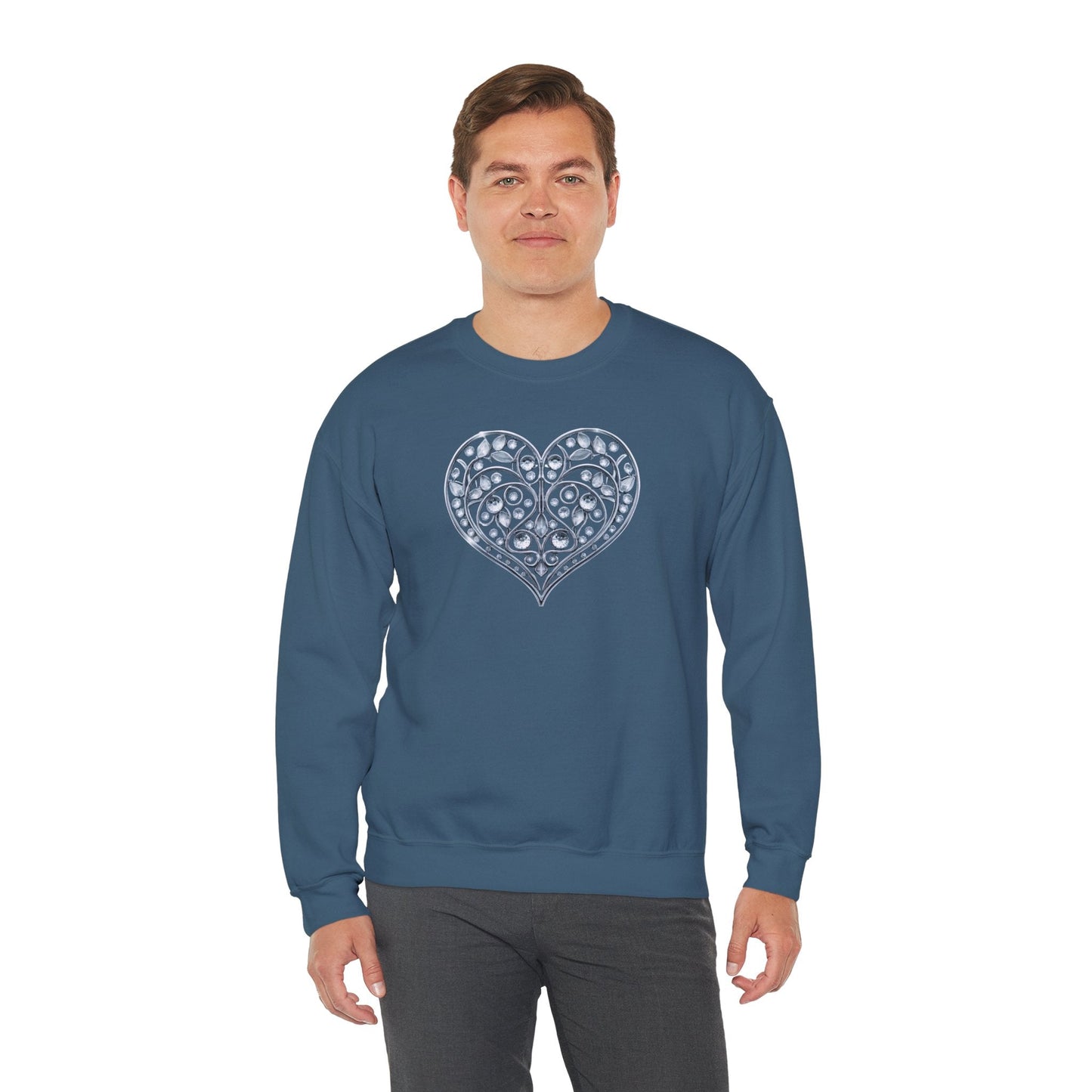Big Crystal Heart Sweatshirt Unisex Fifty Fifty Cotton Poly Crewneck Valentines Day Sweatshirt