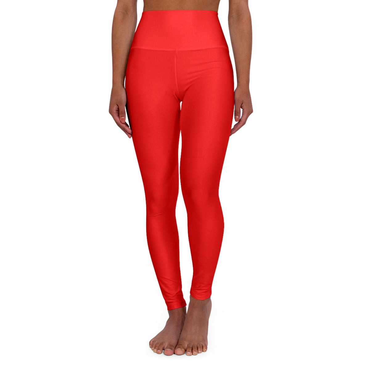Pure Red Color High-Waist Yoga Leggings Women's Seamless Poly-Span Stretchy Pants XS-2XL
