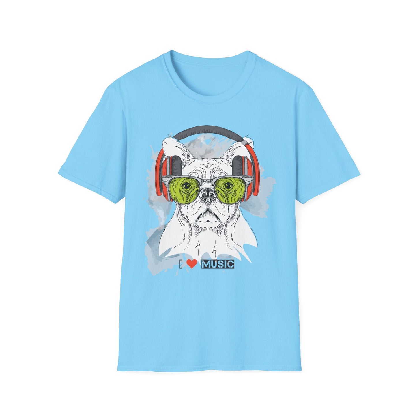 I Love Music Animals Shirt With Headphones Unisex Softstyle Tee 100 Percent Ring Spun Cotton