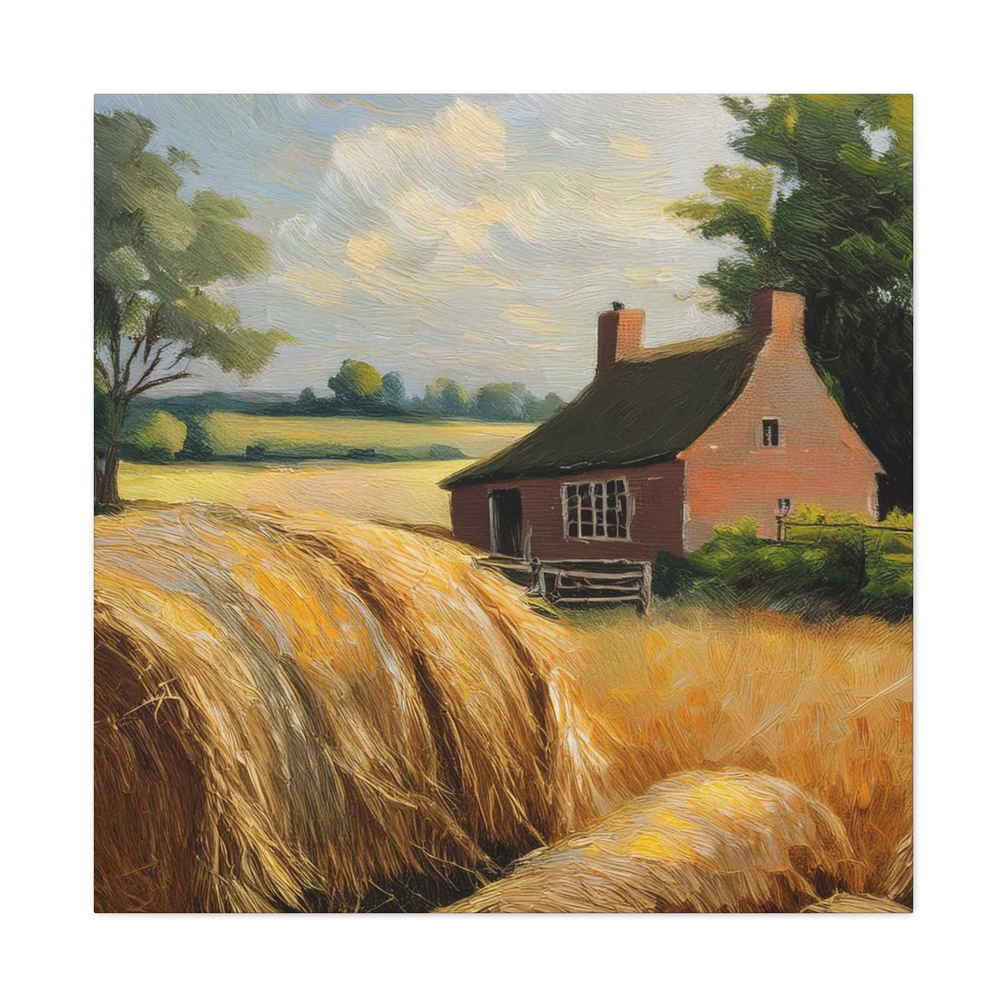 Countryside Print Canvas, Oil Paint Print 20x20, 24x24, 30x30, 32x32, 36x36 Art Design Print Pine-Wood Inner Frame MC- 47
