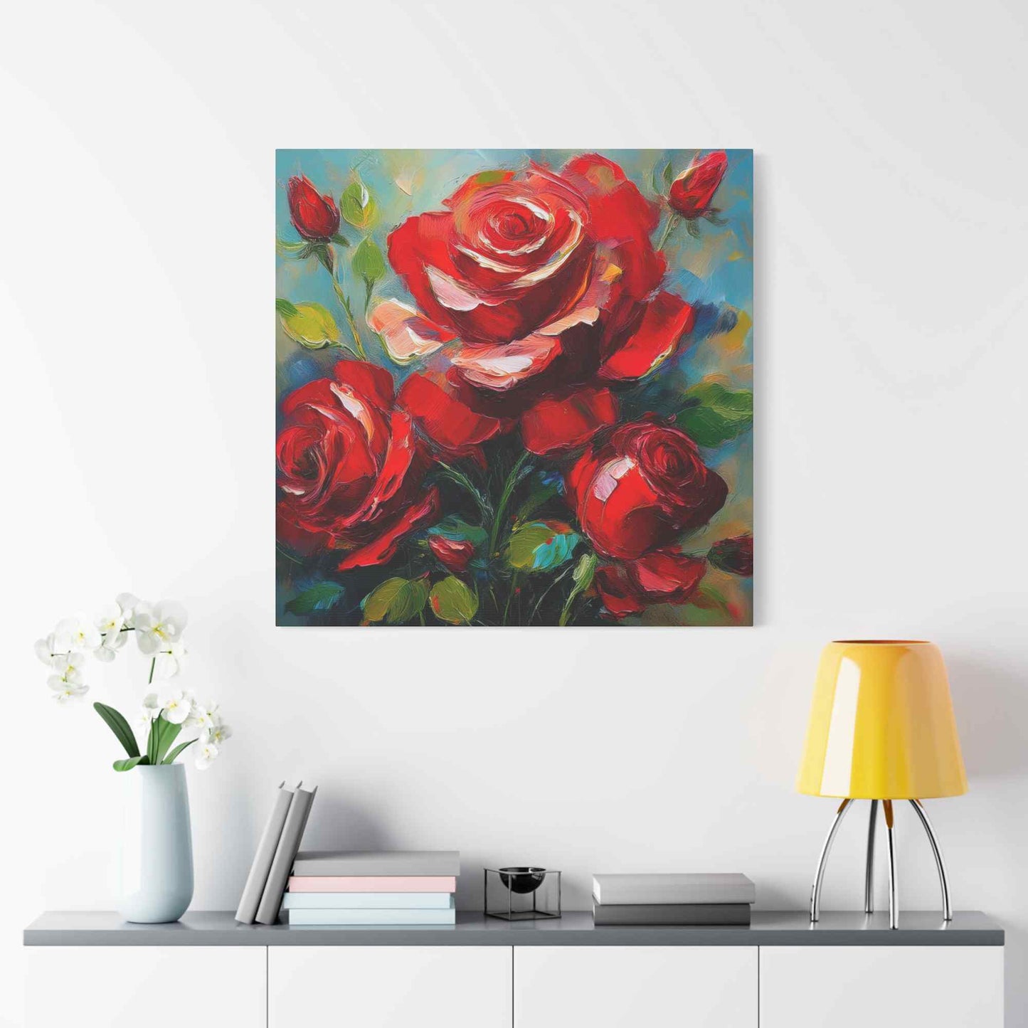 Red Roses Print Canvas, Roses Oil Paint Print 20x20, 24x24, 30x30, 32x32, 36x36, Floral Art Design Print Non-Frame MC-22