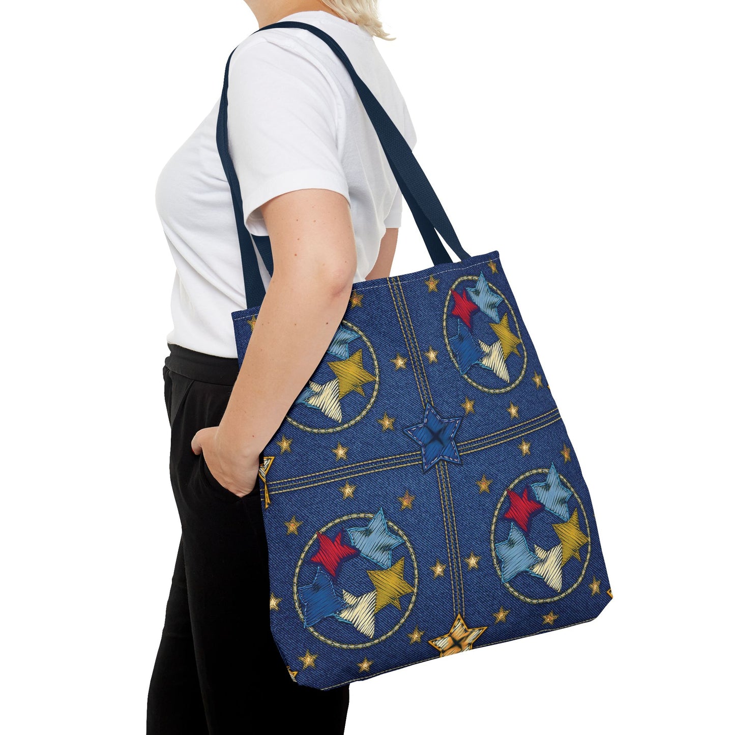 Denim Fabric Imitation Print Unisex Canvas Bag Poly Spun 3 Sizes Tote Bag 181-2