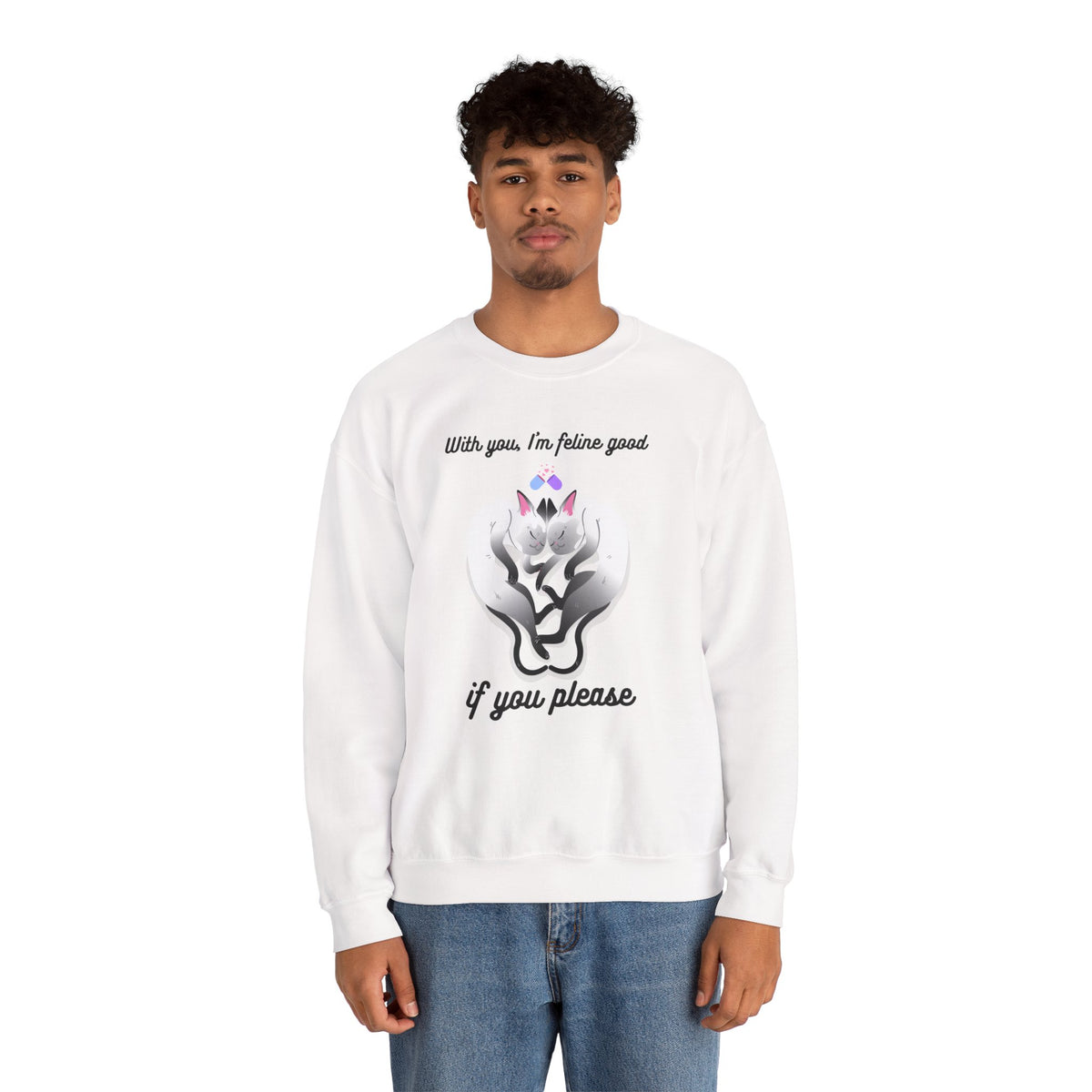 Cat Graphic Valentine's Day Sweatshirt Unisex 50/50 Cotton-Poly Animal Sweatshirt w19