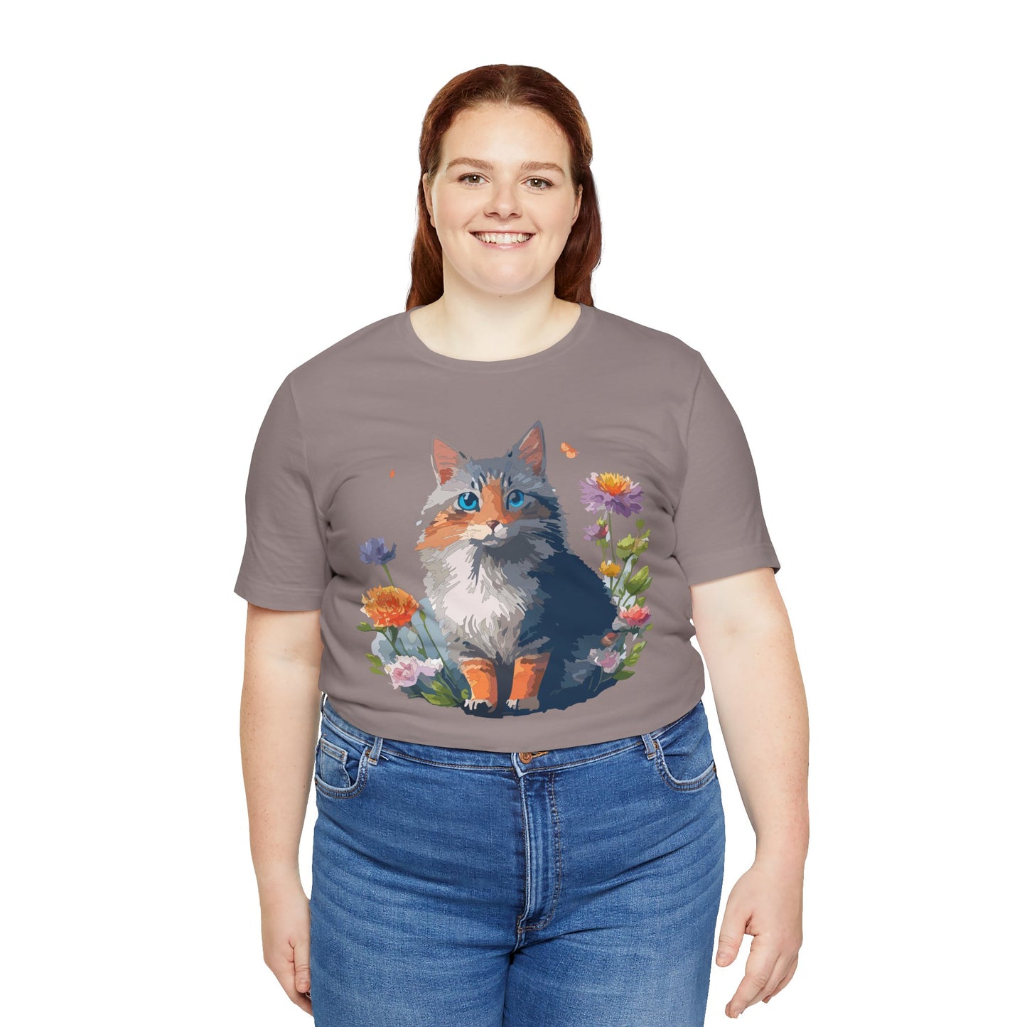 Floral Cat Tee, Animal Shirt, Cat Shirt, Floral Tee, Flower T-shirt, T-Shirt with Animal, Summer Top with Art Design