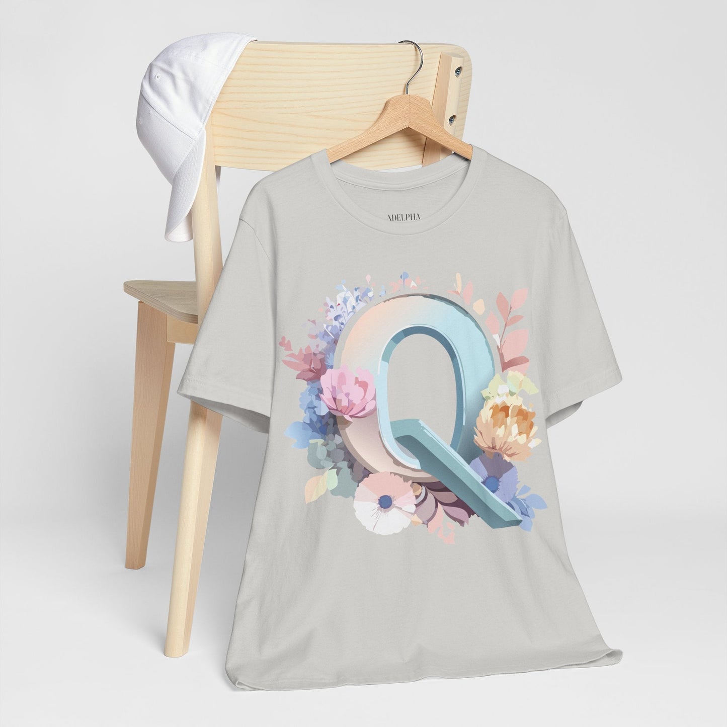 Letter Q Shirt Graphic Tee Unisex Short Sleeve by Adelpha Vintage Inspired Artwork