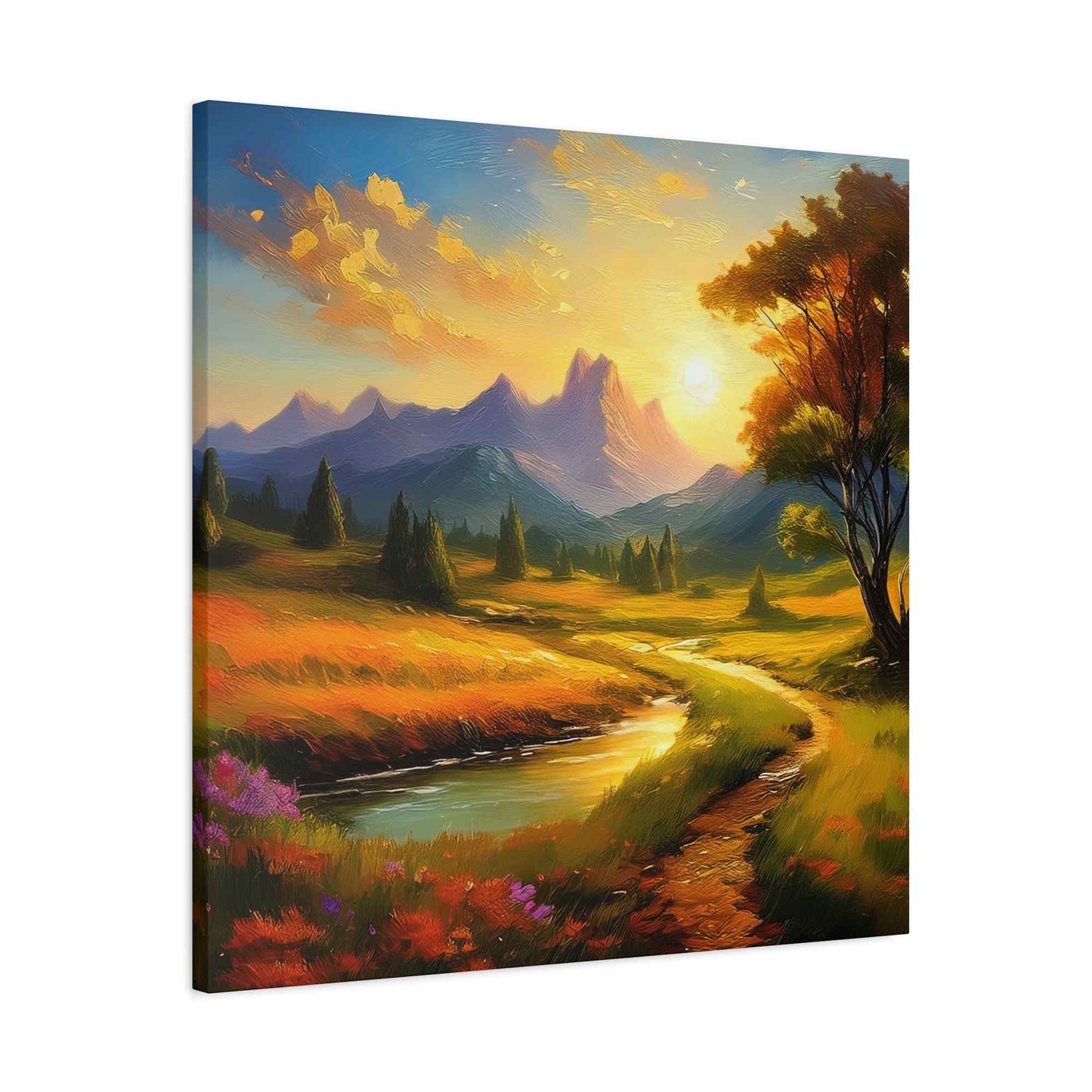 Landscape Print Canvas, Oil Paint Print 20x20, 24x24, 30x30, 32x32, 36x36 Art Design Print Pine-Wood Inner Frame MC-37