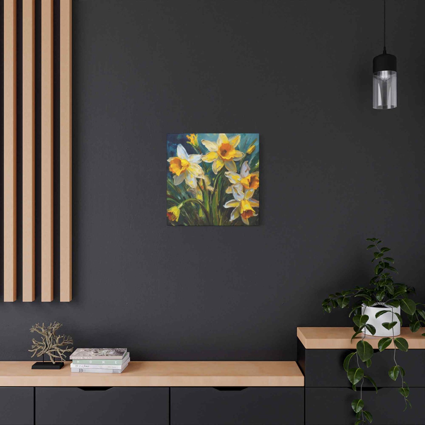 Narcissus Print Canvas, Floral Oil Paint Print 20x20, 24x24, 30x30, 32x32, 36x36 Art Design Pine-Wood Inner Frame MC-176