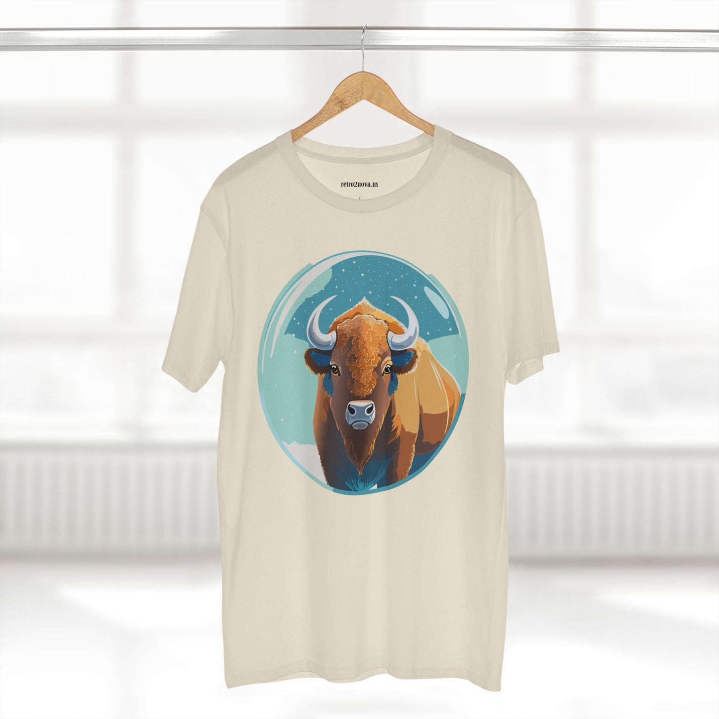 Retro2Nova Bison Art Tee Unisex Premium Cotton Staple Shirt With Original Animal Illustration From Art Collection