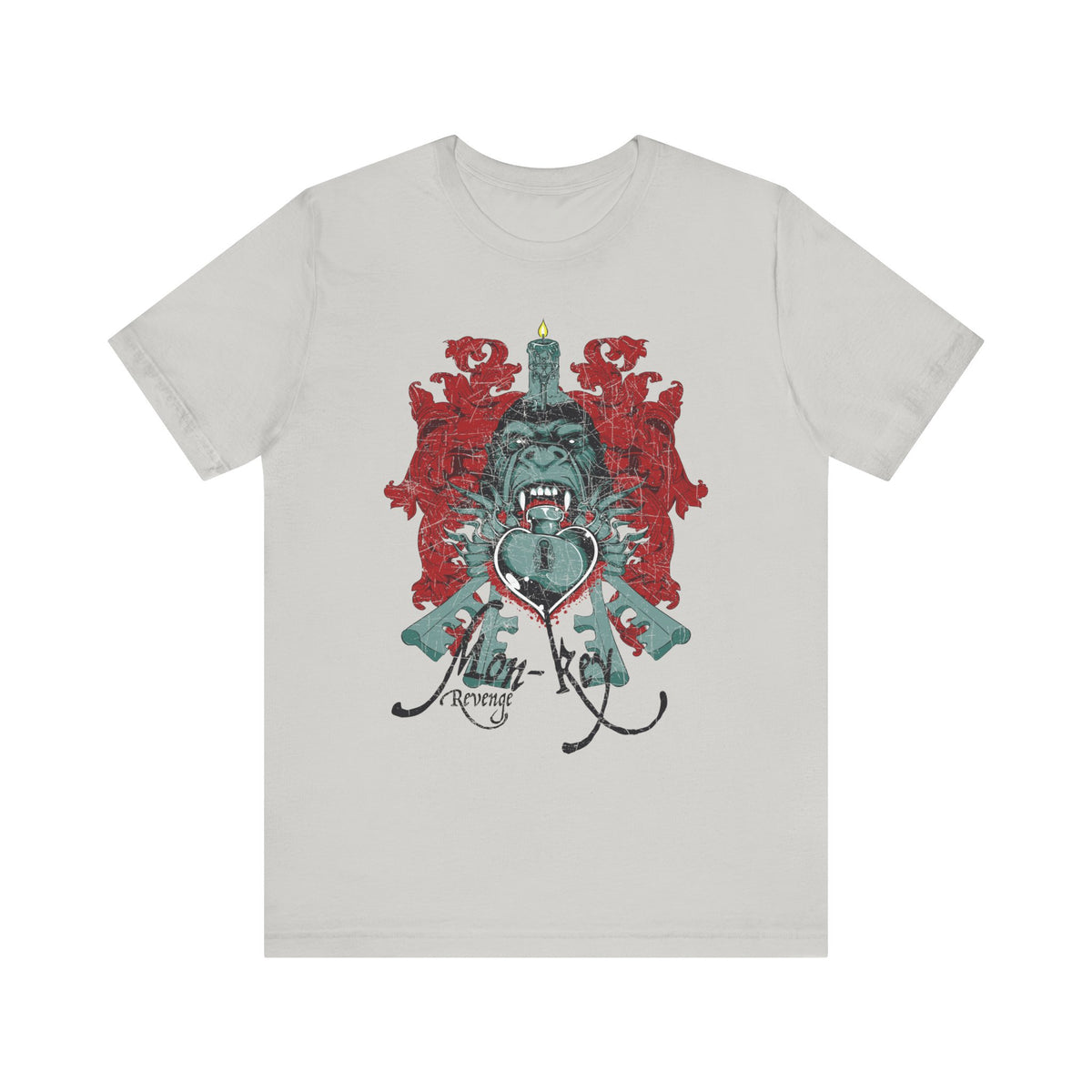 Gorilla Crest with Sword and Heart T-Shirt Heraldic Gothic Design Rock Band T-Shirt