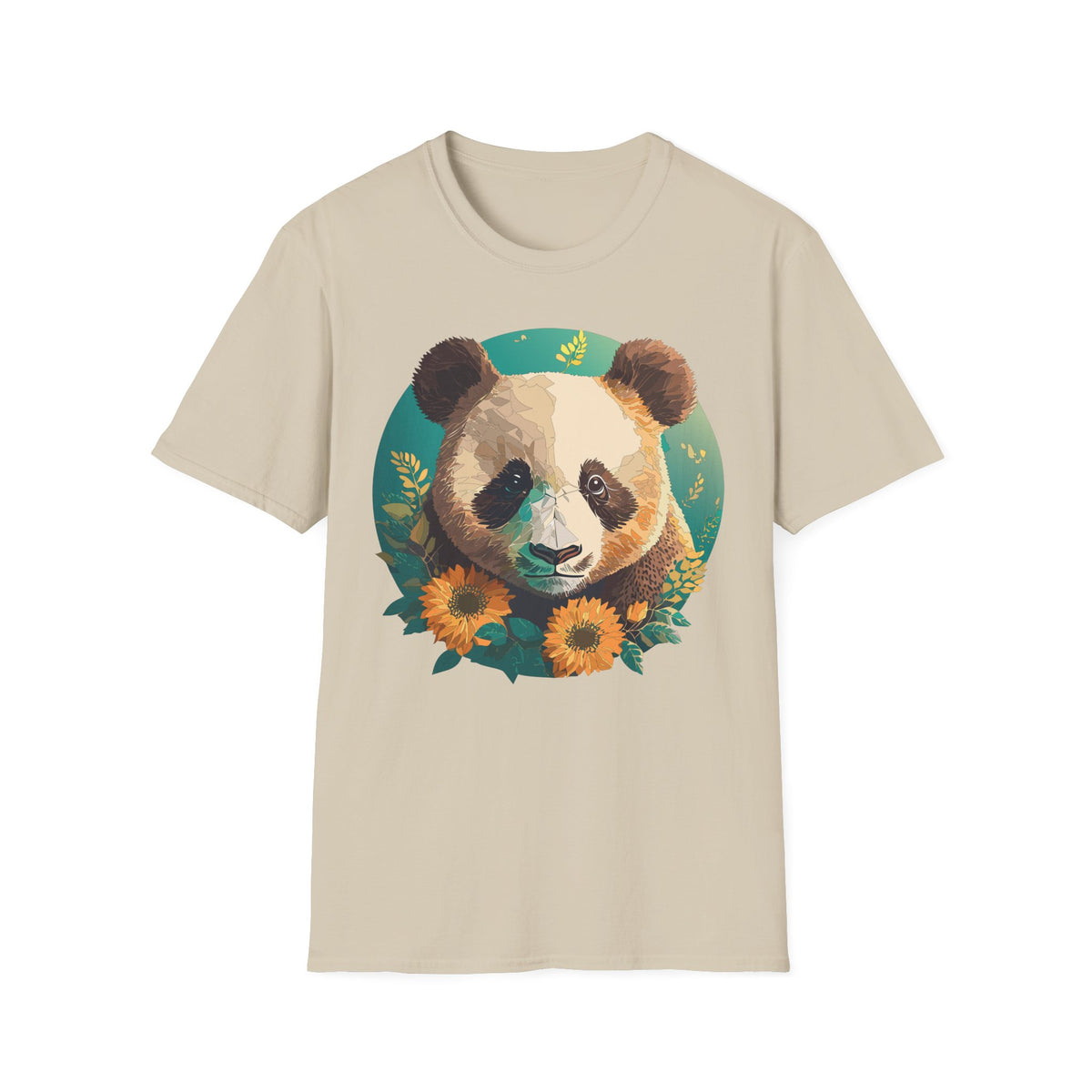 Panda Face with Sunflowers T-Shirt | Cute Floral Bear Graphic