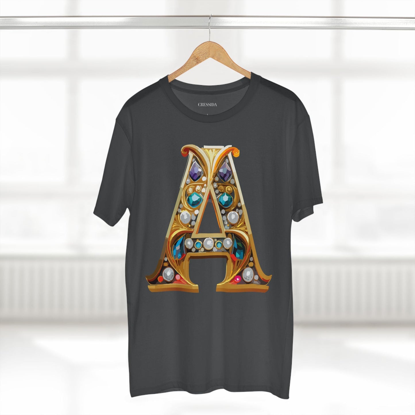 Letter A Graphic Design Tee Unisex 100 Cotton With Antique Gold Letters Artwork T-Shirt