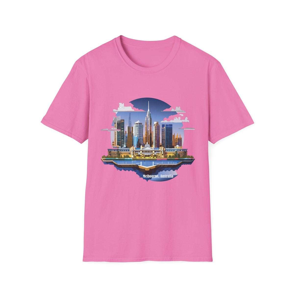 Melbourne Australia Cityscape Skyline T-Shirt — Modern Urban Skyline Graphic Design Unisex 100 Cotton Gildan T-Shirt