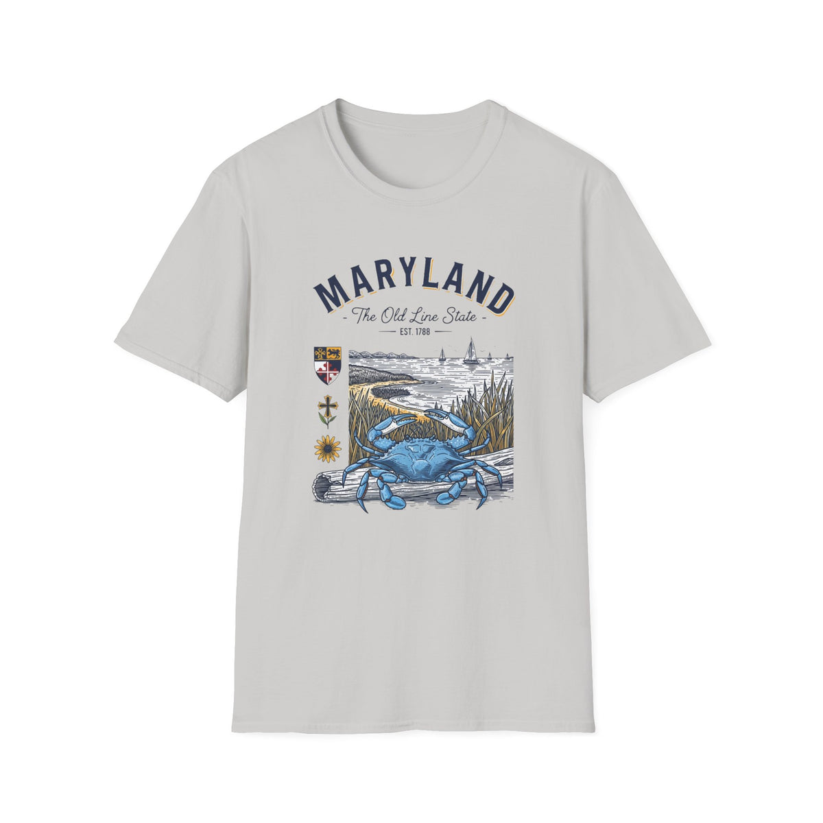 Maryland Blue Crab Scenic T-Shirt — The Old Line State Coastal Design Travel Tourist Graphic Design Unisex 100 Cotton Gildan T-Shirt