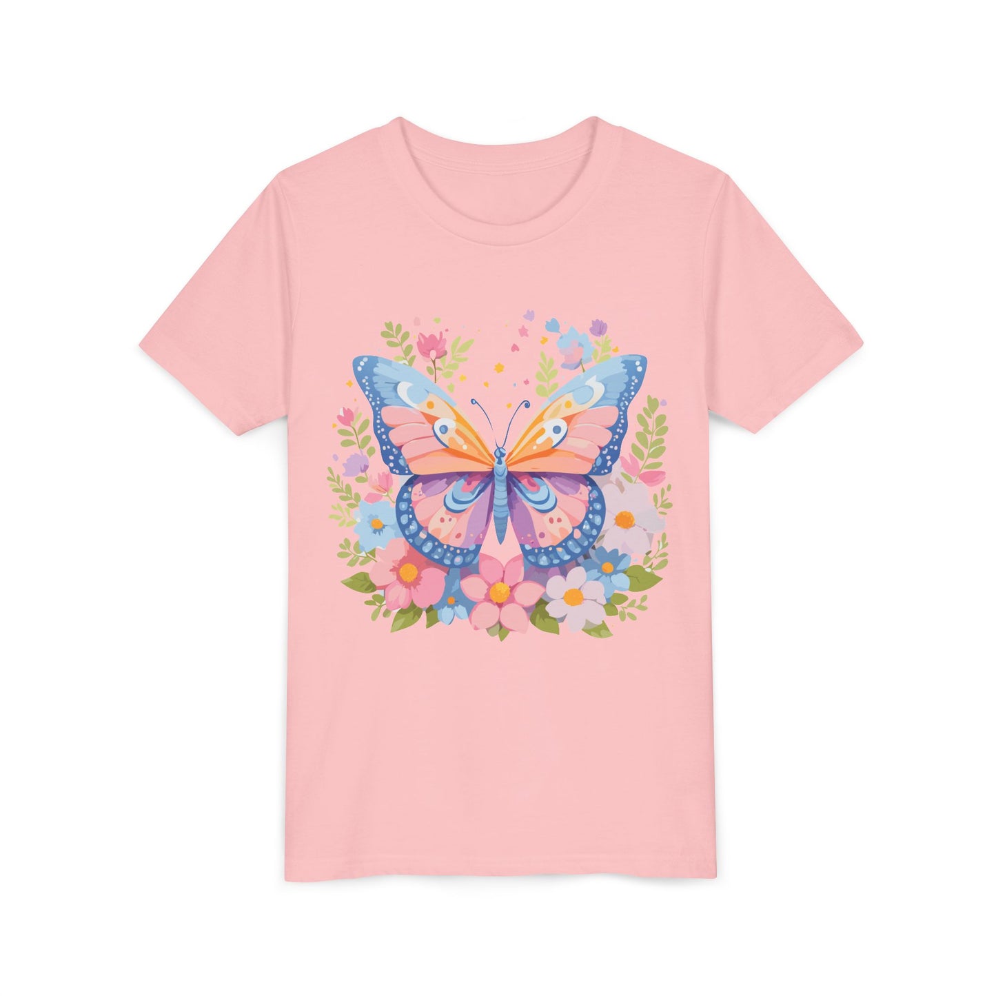 Butterfly Blossom Youth Tee - Colorful Short Sleeve T-Shirt for Spring Celebrations (9-14)