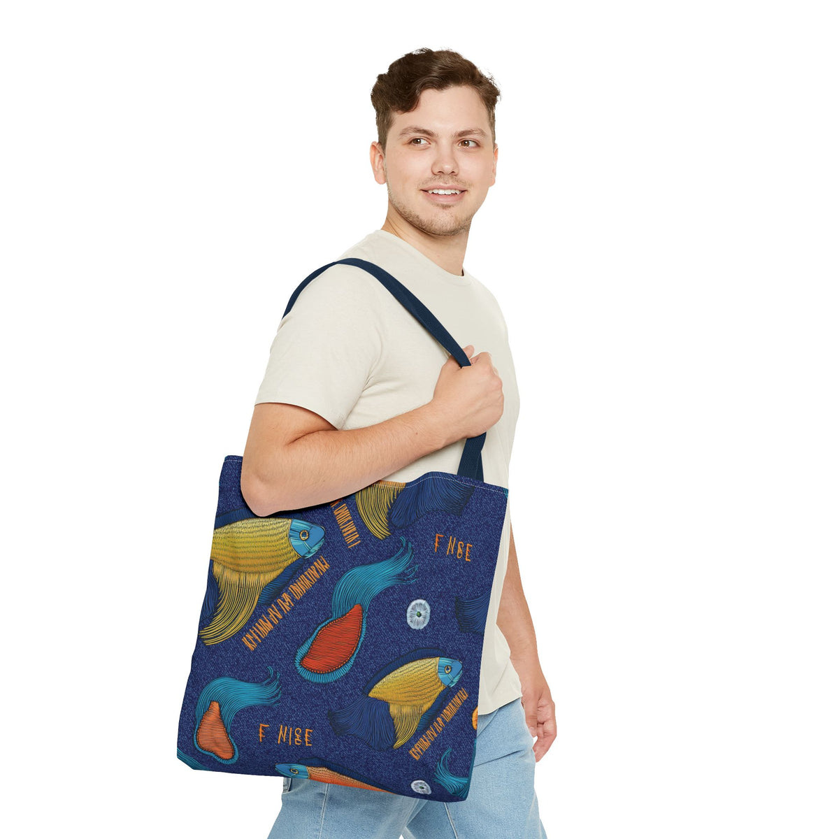 Denim Fabric Imitation Print Unisex Canvas Bag Poly Spun 3 Sizes Tote Bag 193