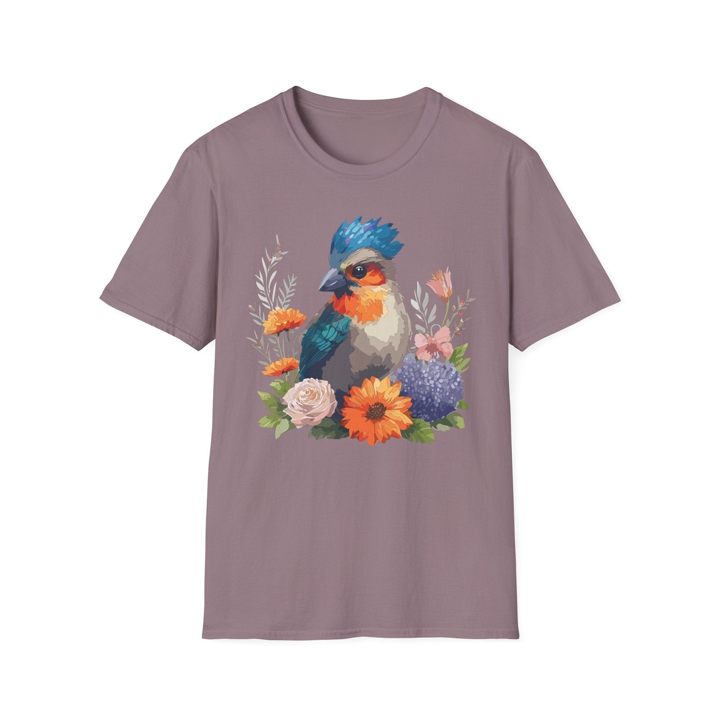 Floral Bird T Shirt Unisex Softstyle Tee 100 Percent Ring Spun Cotton Gildan 64000