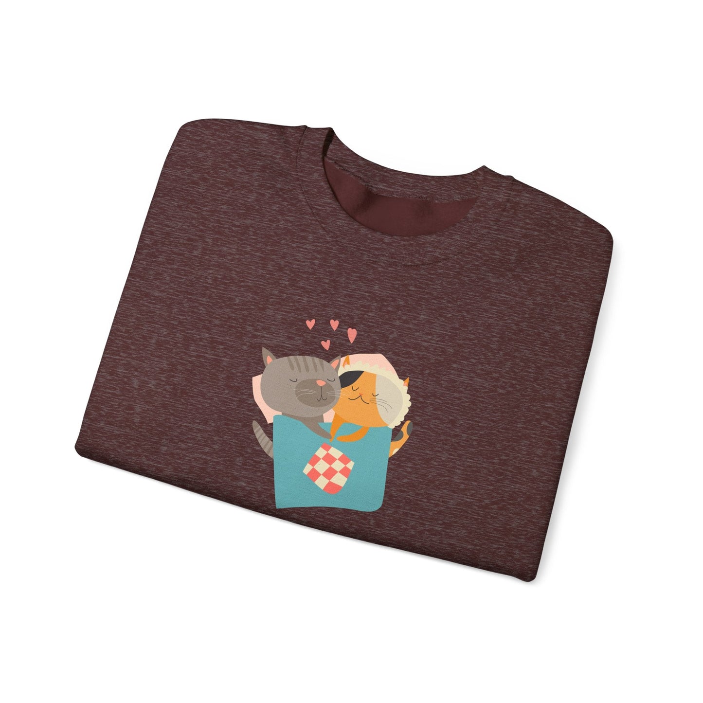 Cat Heart Sweatshirt Unisex Valentines Day 50 50 Cotton Poly Crewneck Gildan 18000