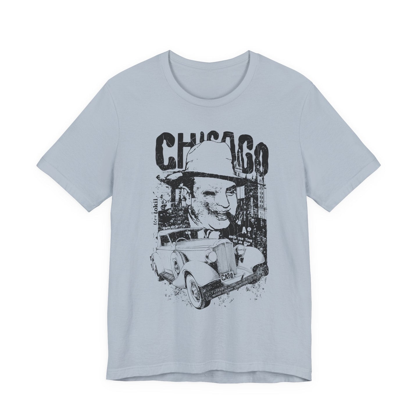 Chicago Retro Mobster Illustration Tee Vintage Car Cityscape Art Design T-Shirt A-8