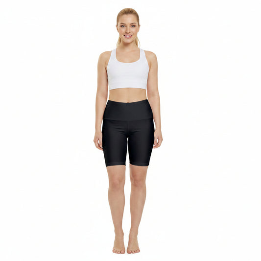 True Black High-Waist Women's Workout Shorts – Biker Bike Shorts for Gym, Running & Yoga