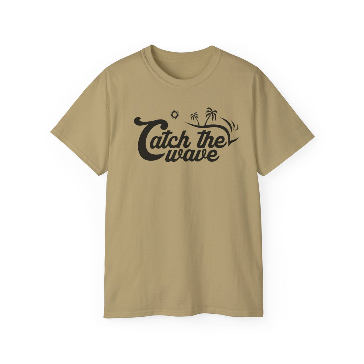 Catch the Wave Tee | Surf Script Typography, Palm Trees, Beach Vibes