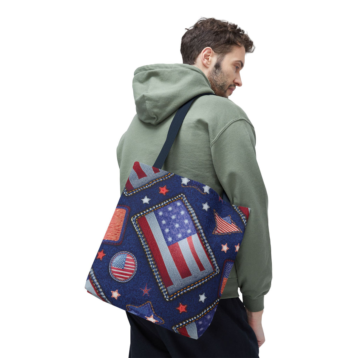 4th of July Graphic Denim Fabric Imitation Print Unisex Canvas Bag Poly Spun 3 Sizes Tote Bag 200-6