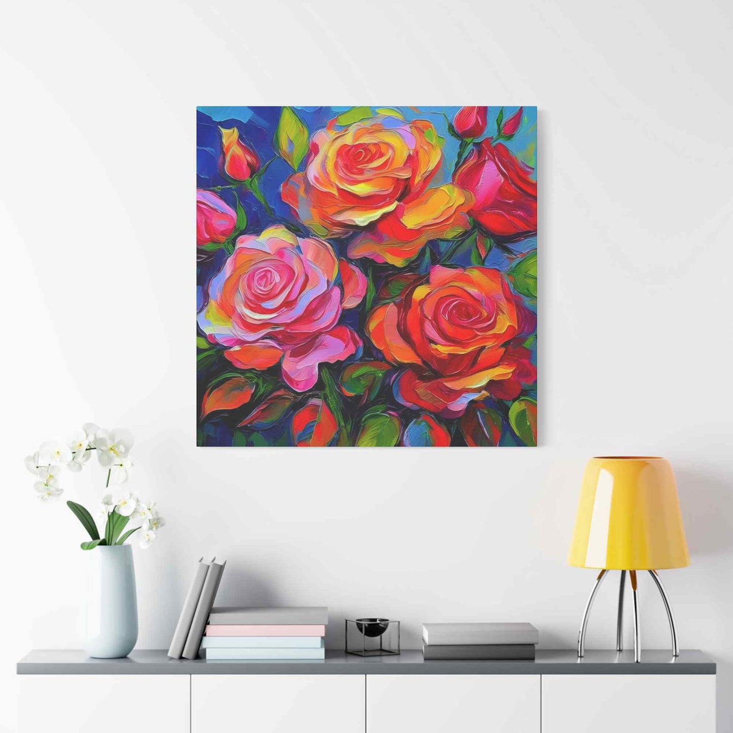 Orange Roses Print Canvas, Roses Oil Paint Print 20x20, 24x24, 30x30, 32x32, 36x36, Floral Art Design Print Non-Frame MC-18