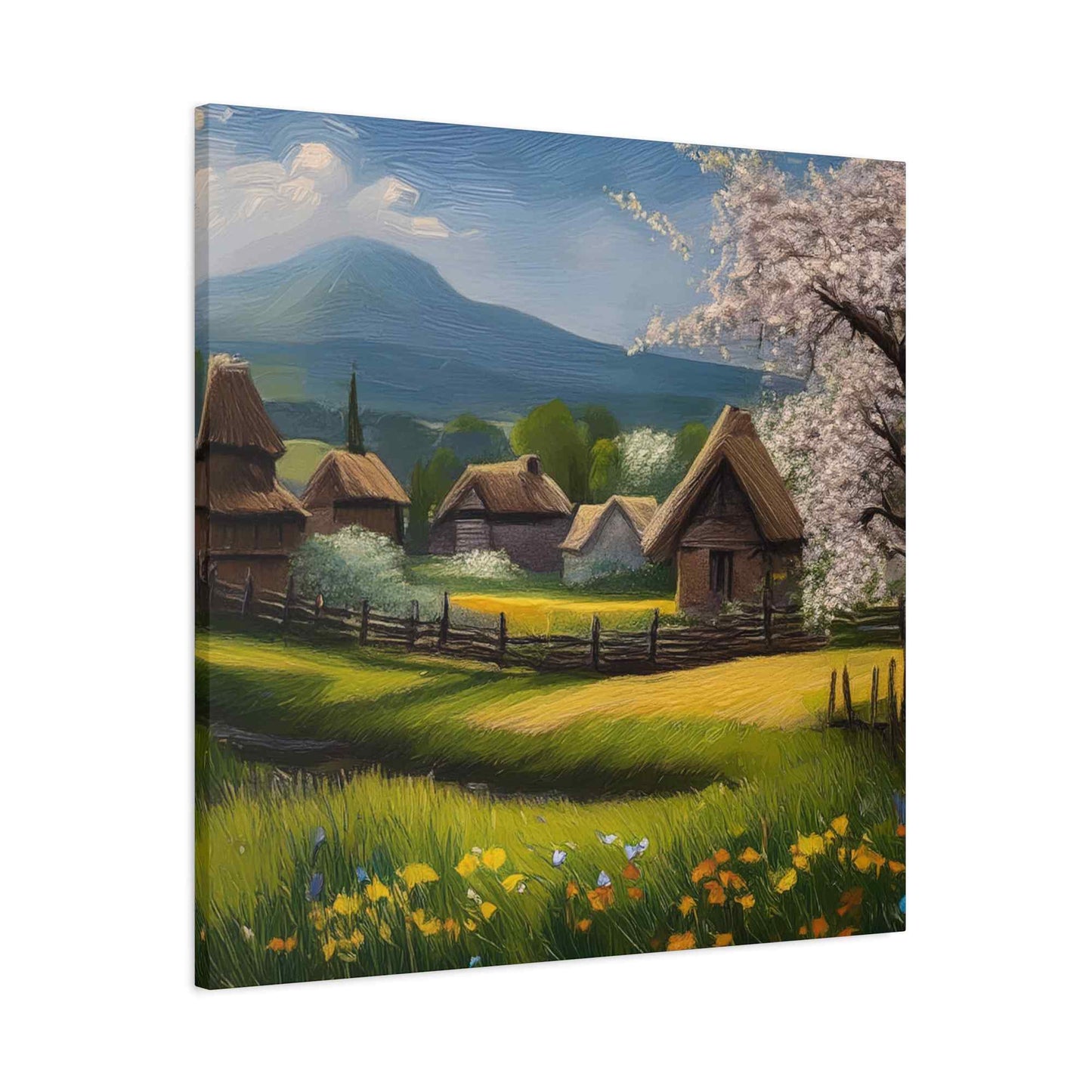 Countryside Spring Print Canvas, Oil Paint Print 20x20, 24x24, 30x30, 32x32, 36x36 Art Design Pine-Wood Inner Frame MC-110