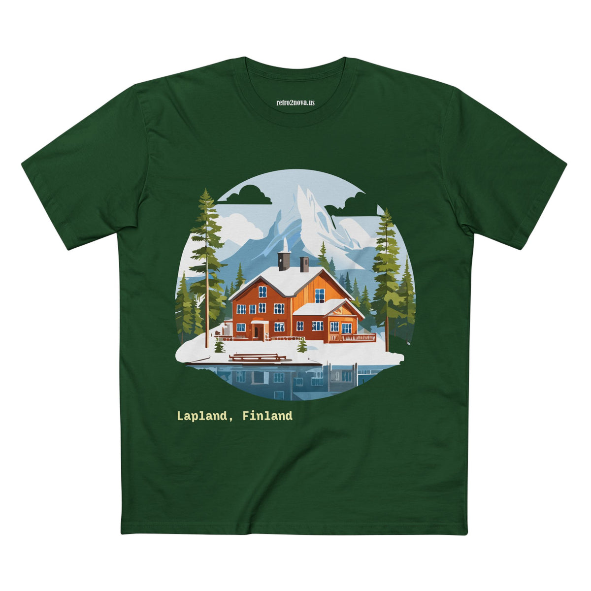 Lapland Finland Cabin Tee | Winter Mountain Lake Illustration
