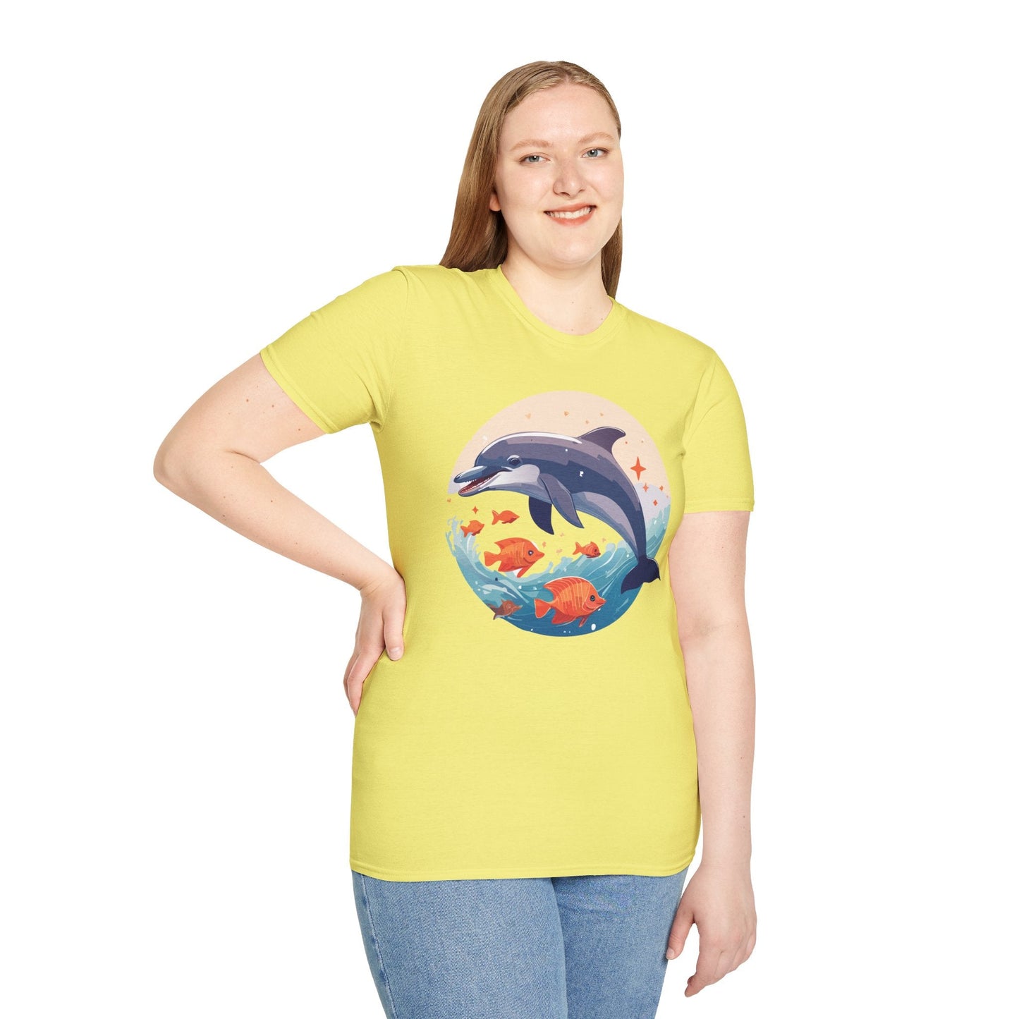 Unisex Dolphin Shirt Gildan Softstyle 64000 Short Sleeve Fish Tee With Dolphin Graphic