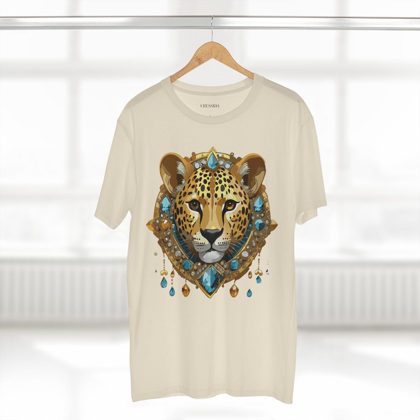 Cheetah Graphic Unisex 100 Cotton Tee With Unique Animal Golden Medallion Art Design 44