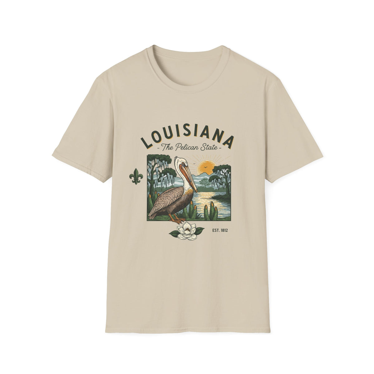 Louisiana Pelican Vintage Travel Tourist Graphic Design Unisex 100 Cotton Gildan T-Shirt