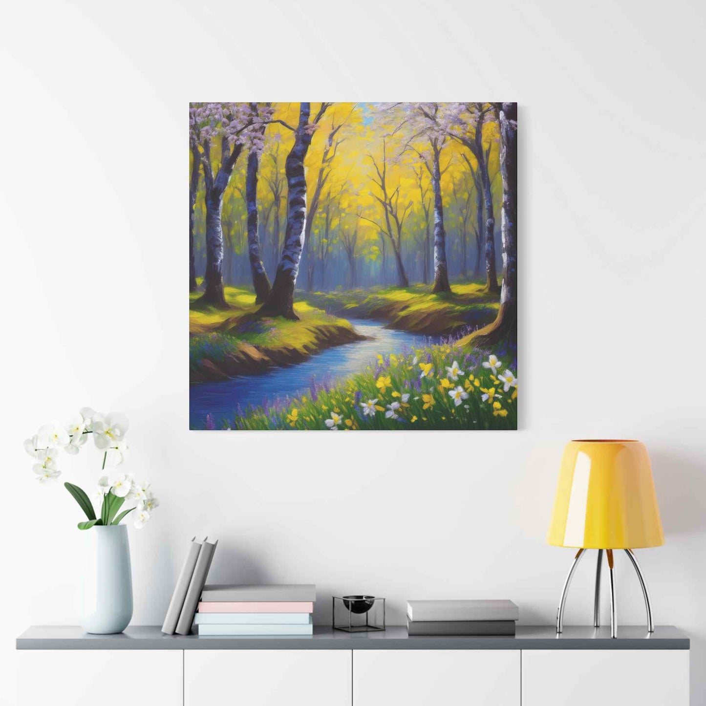 Spring Forest Print Canvas, Oil Paint Print 20x20, 24x24, 30x30, 32x32, 36x36 Art Design Print Pine-Wood Inner Frame MC-93