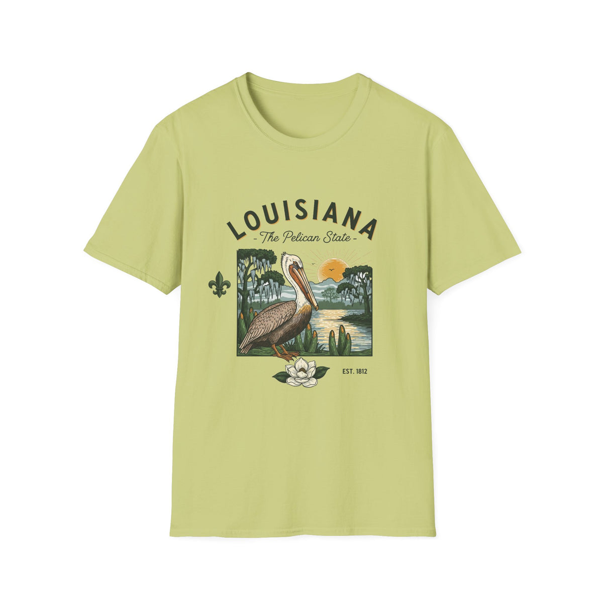 Louisiana Pelican Vintage Travel Tourist Graphic Design Unisex 100 Cotton Gildan T-Shirt