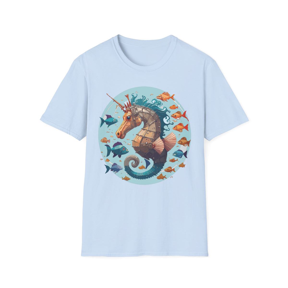 Steampunk Seahorse Illustration T-Shirt | Nautical Sea Creature Art