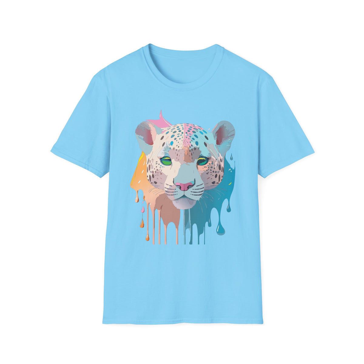 Colorful Leopard Portrait T-Shirt | Dripping Paint Cat Tee